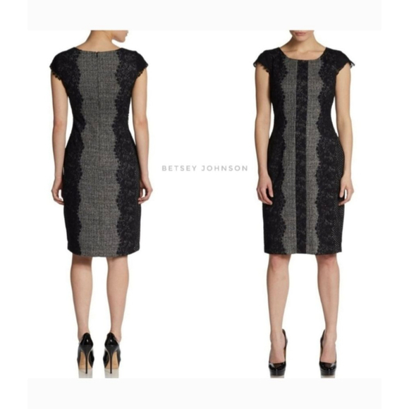 Betsey Johnson Dresses & Skirts - Betsey Johnson Size 6 Black Gray Vamp diva lace tweed Witchy goth sexy dress